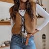 Womens Short Loose Fleece Vest With Tie Front Detail Casual Layering Top Winter