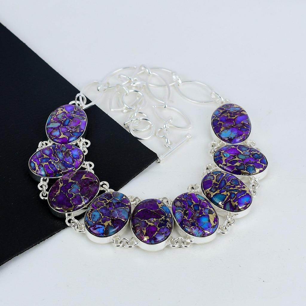 Ожерелье ручной работы из серебра 925 пробы с фиолетовым медно-бирюзовым драгоценным камнем, бирюзовое серебряное ожерелье для жены, ожерелье унисекс, подарок на День благодарения