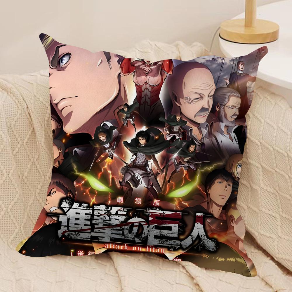 Anime AAttack On TitanS Cushion Cover Silky Short Plush Invisible Zipper Dustproof Sofa Pillow Case for Home Decor