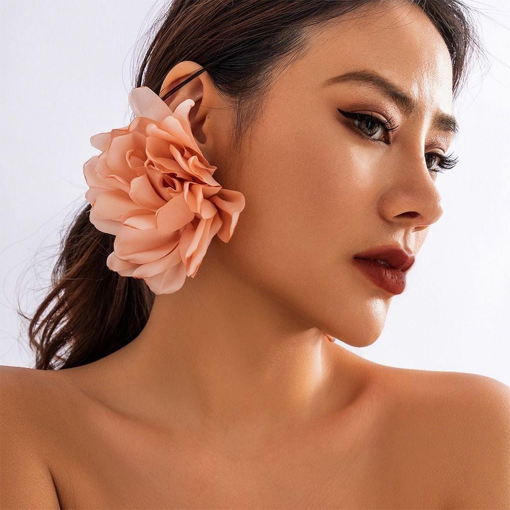Fabric Big Flower Ear Stud Luxury Design Floral Eardrop Gifts Exaggerated Earrings Women Girls