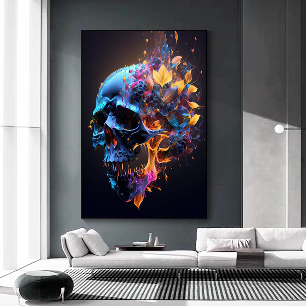 Абстрактные Череп Цветы Портрет Холст Картины Уличное Искусство Граффити Стены Хэллоуин Праздничные Подарки Печать Плакатов Картины Современный Домашний Декор Куадрос
