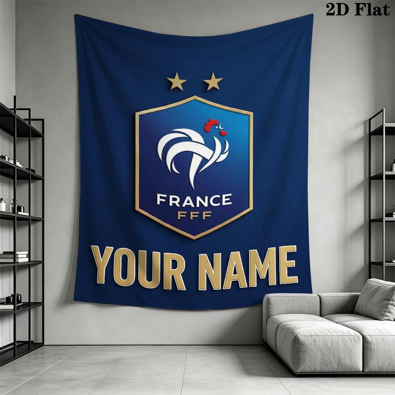 Custom Name France Football Wall Tapestry Aesthetic Wall Hanging Printed Fabric Blanket Decorative Tapestries for Bedroom Living Room Home Decor