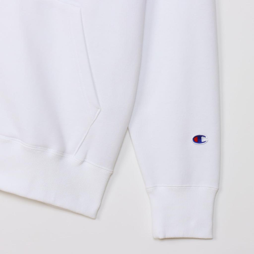 Толстовка с длинным рукавом, начесом, подкладке, с надписью-логотипом, на молнии, с капюшоном, базовая белая [Champion] C3-Z107 для мужчин