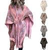Women's Fashion Warm Retro Daily Contrast Color Ball Tassel Knitted Shawl Jacket Cape Cardigan