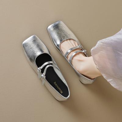 Weiwei girl 8393-1 квадратная головка одиночные туфли женские на плоской подошве французские однословные поясные туфли Мэри Джейн корейская версия мягкая подошва женские туфли