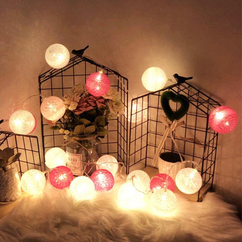 Round Cotton Ball String Lights - Christmas Holiday Decoration, Bedroom Fairy Lights, Flashing Starry Sky