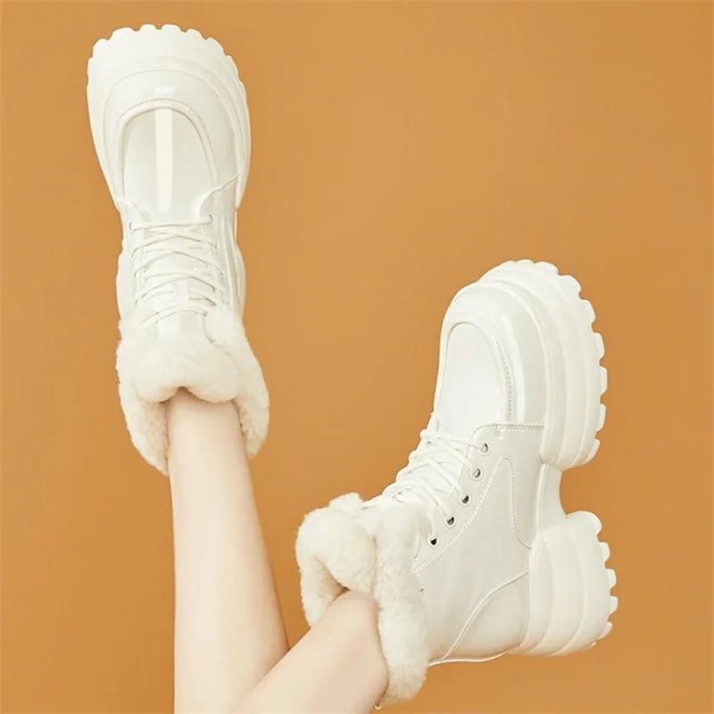 Fashion Winter Women's Boots Plush Comfortable Warm Waterproof Platform Height Increasing Ankle Boots Anti Slip Outdoor Short Boots2025