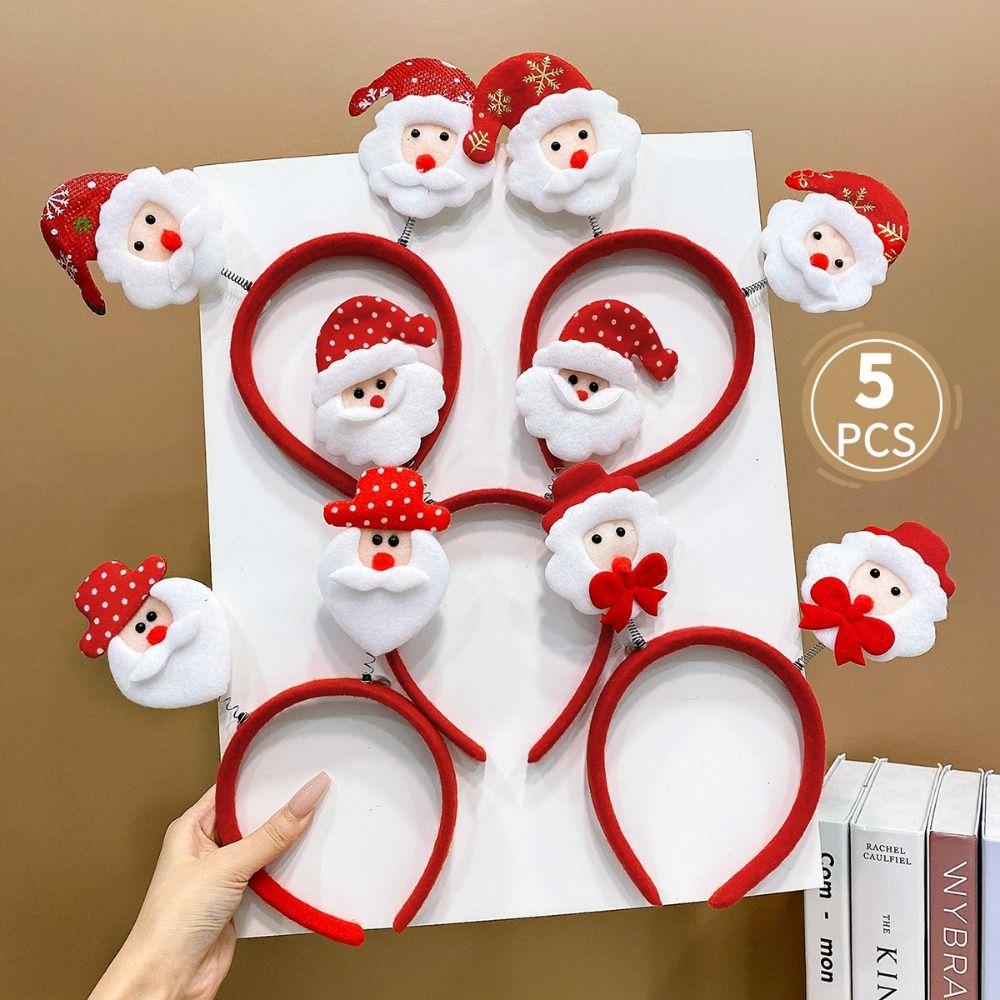 5PCS Elk Antler 2025 Headband Santa's Hat New Year Hairband Christmas Hair Hoop  Christmas Supplies