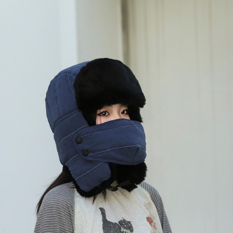 Шапка Мужская зимняя из натурального кроличьего меха, ветрозащитная, женская, модная, для велоспорта, теплая, флисовая, утолщенная, хлопковая шапка