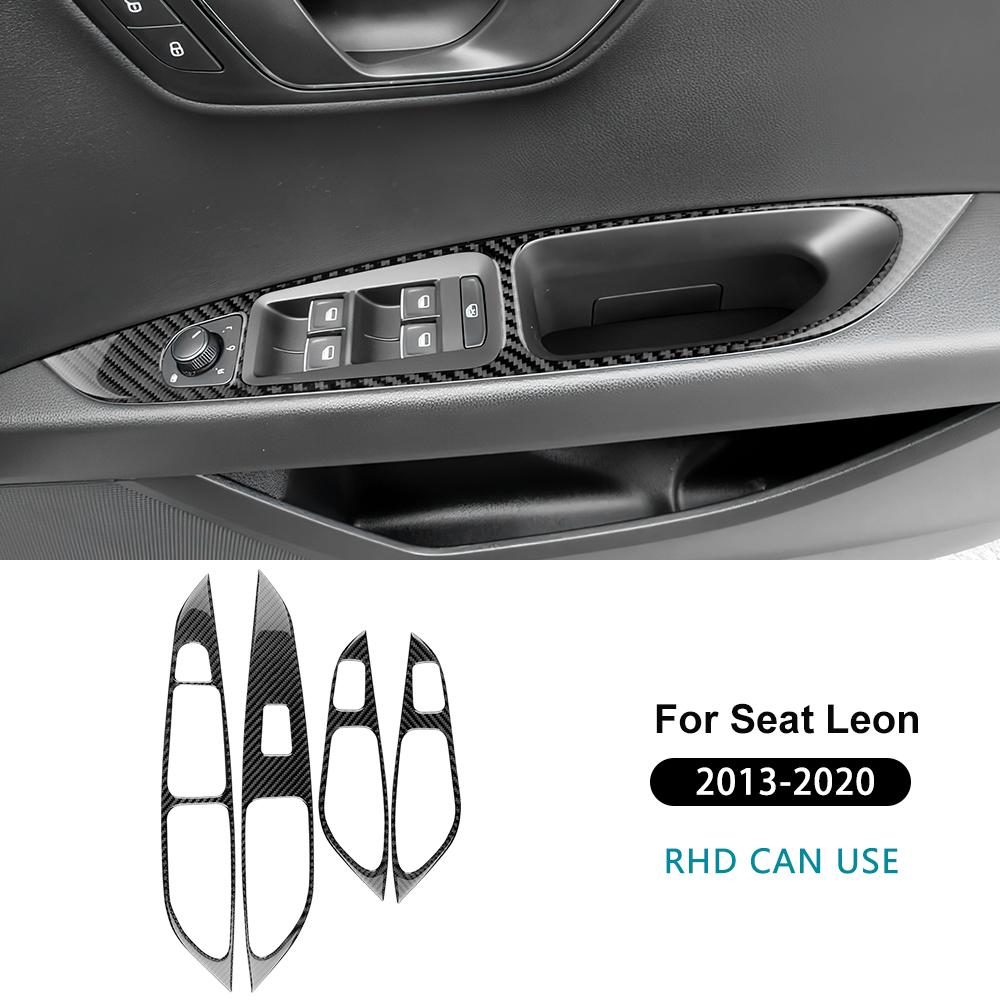 Real Soft Carbon Fiber Sticker For Seat Leon MK3 2013 2014 2015 2016 2017 2018 2019 2020 LHD RHD Car Window Lift Panel Interior okp133
