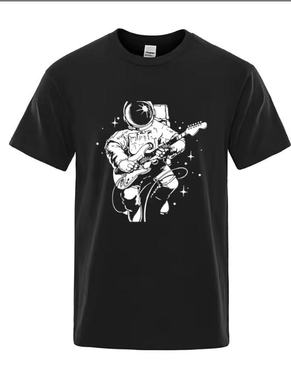 Summer Unisexs TShirt High Quality Cotton Blend Funny Astronaut Playing Guitar Print Casual Loose Cool Unisex ONeck TShirt Tee Top