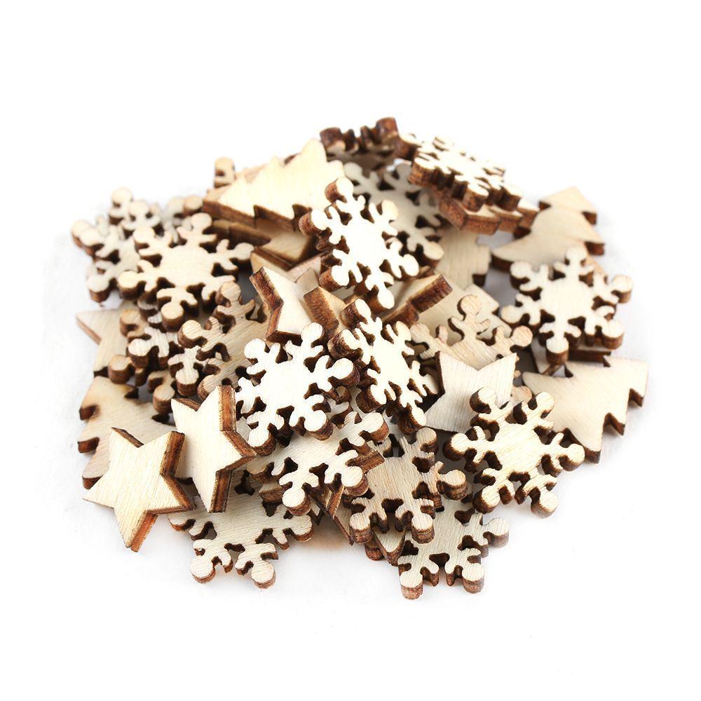 50pcs Wooden DIY Christmas Tree Hanging Ornaments Pendant Wood Chip Tree Table Bottle Decoration