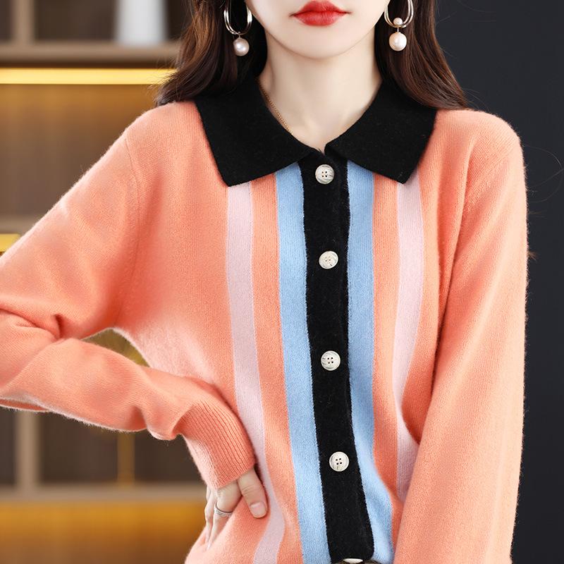 Women's Fashion Slimming Knit Wool Cardigan with Shirt Collar - Versatile Autumn/Winter Sweater