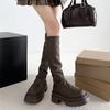 Fashion Fashion Brown Chunky Heel Platform Boots Women 2025 Winter Knee-High Stretch Women's Boots Back Zipper Design Slim Knight Boots