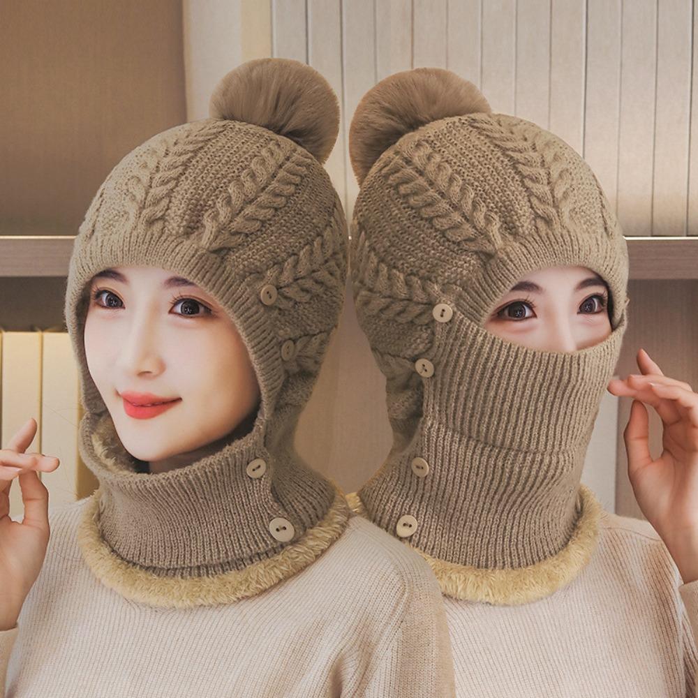 Keep Face Warmer Winter Ski Hat Wool Knitted Face Warmer Pompoms Cap Durable Knit Scarf Cap