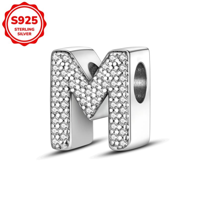 925 silver uppercase letters A-Z women's fashionable charm beads, suitable for DIY bracelets