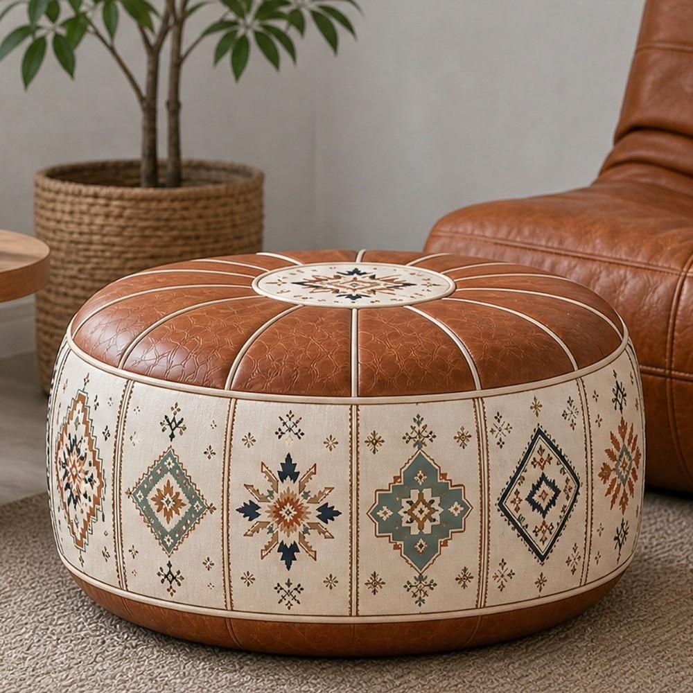 Fillable Design Ottoman Pouf Boho Pattern Storage Ottoman New Footstool Cover Home Use
