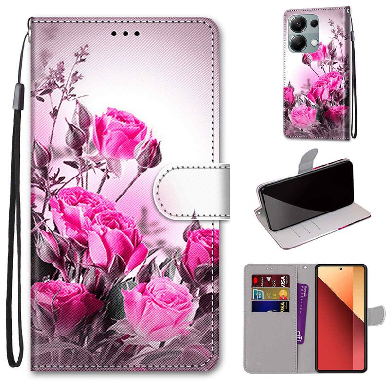 Для Redmi 12C 13C Note 14 13 12 11 Pro 13R 12R 11S 10S Xiaomi 13T 12T 11T Pro PU кожаный держатель для карт цветы животные флип-кошелек подставка чехол для телефона
