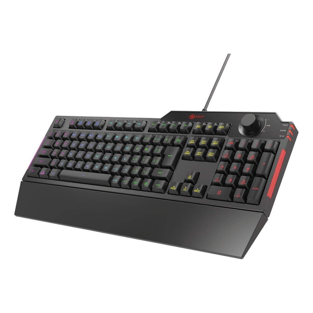 ELECOM Gaming Keyboard Wired with Removable Wrist Rest Volume Dial Membrane Full Key Black TK-G02UMBK