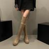Зимняя мода 2024 года, новые женские сапоги, модные складные сапоги в стиле ретро на толстой подошве, женские сапоги выше колена на толстом каблуке