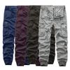 Men Cargo Pants Solid Color Zipper Fly Multi Pockets Drawstring Elastic Waist