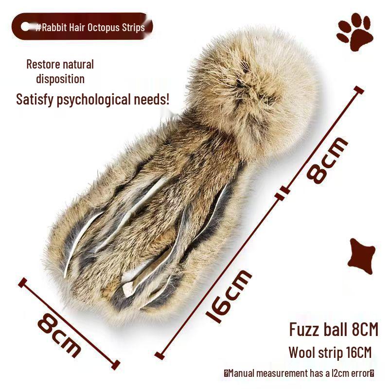 Handmade Real Rabbit Fur Octopus Cat Teaser Toy with Catnip