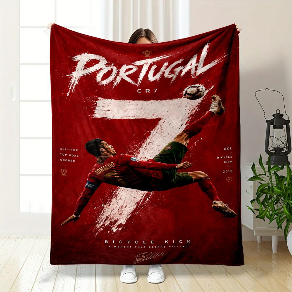 "Portugal CR7 Bicycle Kick Highlight Design warm quilt- Flannel blanket for bedroom, living room, sofa, and nap."