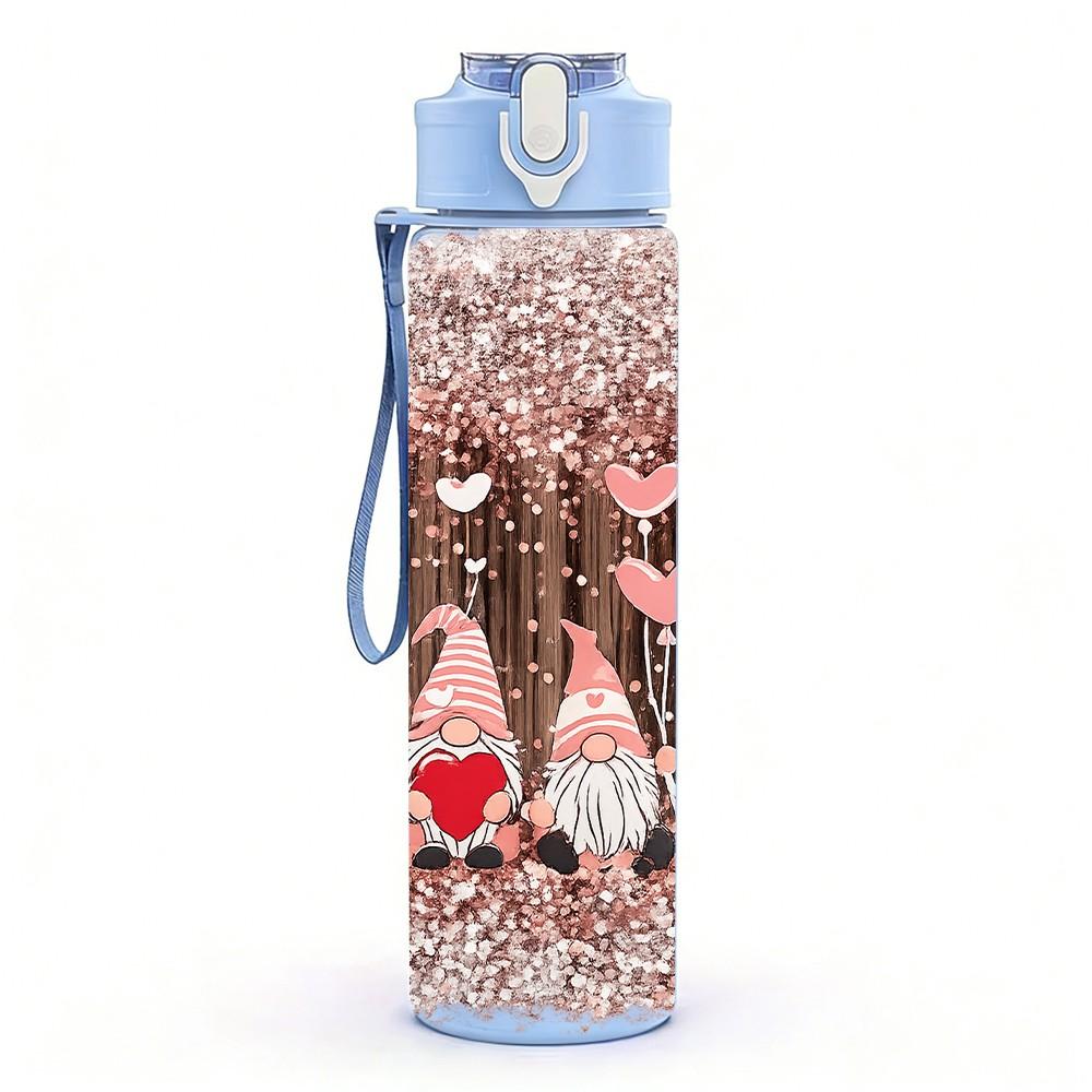 1PC Glitter Heart Rose Pattern Print 750ml Color Plastic Sports Water Bottle Leakproof Flip Straw Lid Suitable for Sports Office Home Use