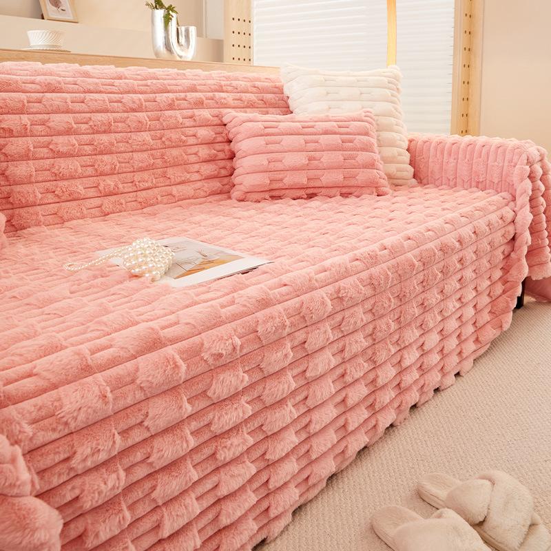Sofa Towel Cover Cloth Winter Plush Thickened Non Slip Warm Atmosphere Solid Color Bay Window Cushion Blanket Machine Washable