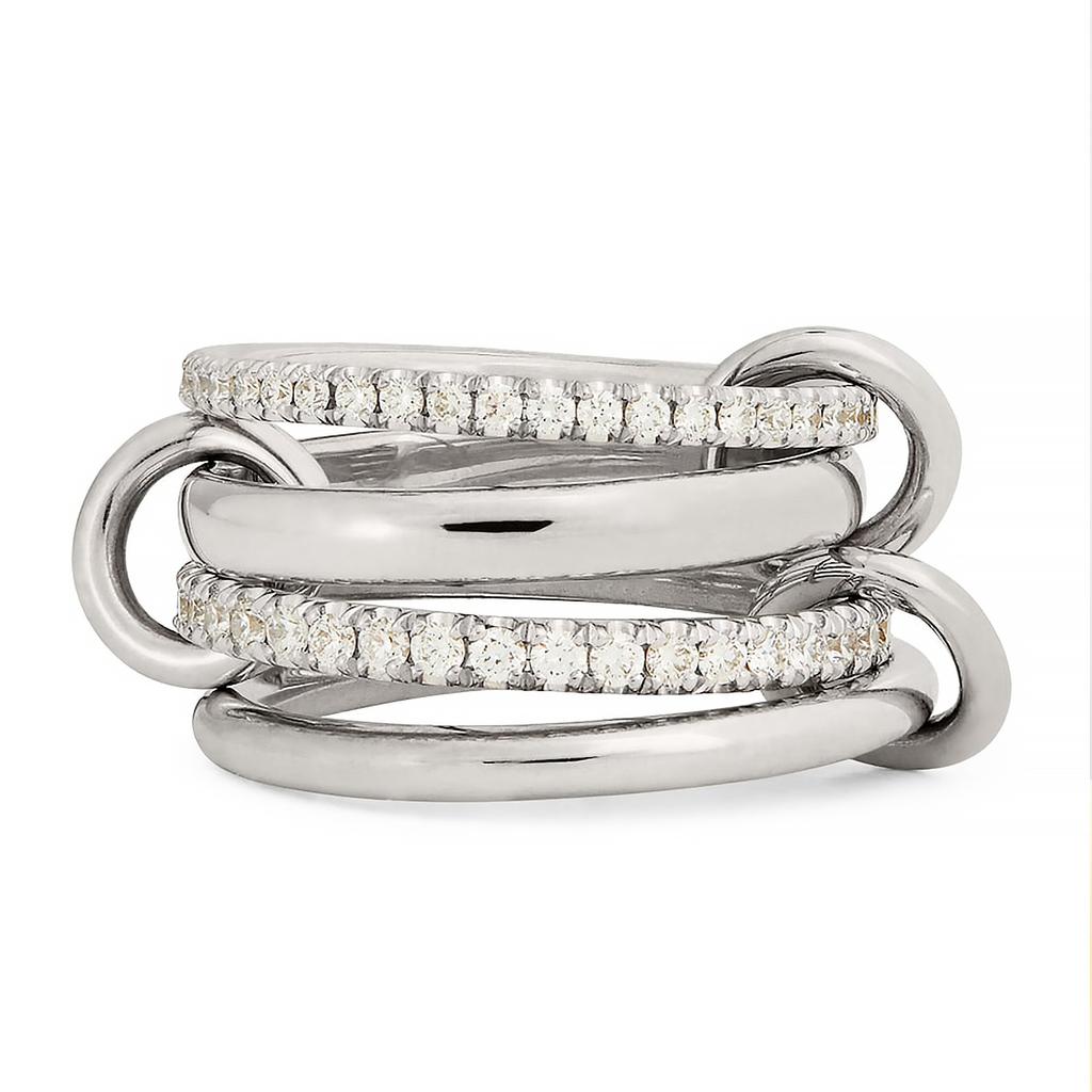 Silver Color Multi-layer Connecting Ring Trendy Zircon Stainless Steel Stacking Finger Jewelry Stylish Design Elegant Women Gift