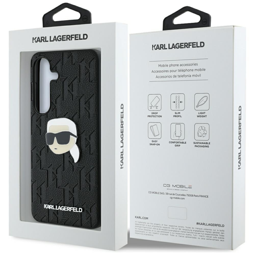Чехол Karl Lagerfeld Кожаный Монограмма Логотип Значок Голова Карла Для Samsung Galaxy S25 Черный