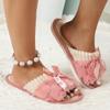 Warm Bowknot Decor Slippers, Casual Open Toe Plush Shoes, Comfortable Indoor Home Slippers