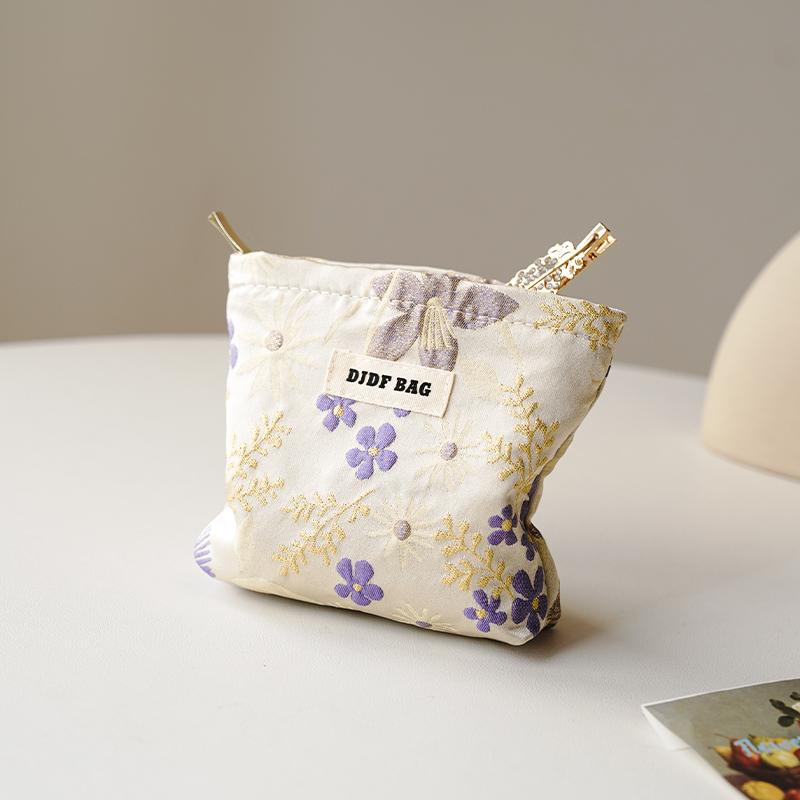 Women's Makeup Bag Small Pink Bow Makeup Lipstick Headphones Storage Bag Portable Coin Purse Commuter Card Holder Ins Style