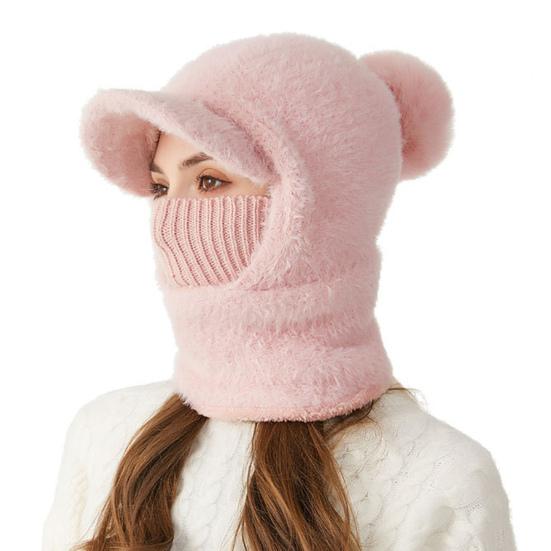 Зимняя велосипедная шапка со встроенным защитным экраном для лица и утеплителем для шеи с короткими полями, ветрозащитный толстый плюшевый шарф с полной защитой для улицы, головной убор для холодной погоды