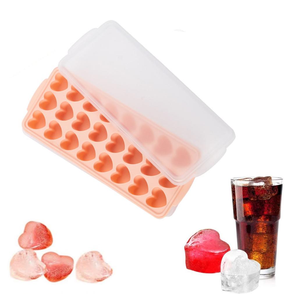 Heart-Shaped Silicone Ice Cube Tray with Lid - 1 Pack 24 Holes BPA-Free Heart Ice Mold Dishwasher Safe Flexible Freezer Tray for Cocktails Party Drin