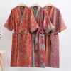 Spring / Summer Pure Cotton Double Layer Gauze Bathrobe Thin Dyed Fabric Home Clothing Couples Japanese Style Kimono Robe Pajama
