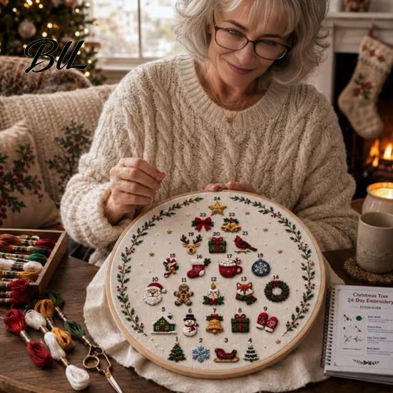 Christmas Embroidery Advent Calendar 24 Days Tree Kit, DIY Sewing Kit for Beginners, Holiday Handmade Countdown Gift Idea Material Pack with
