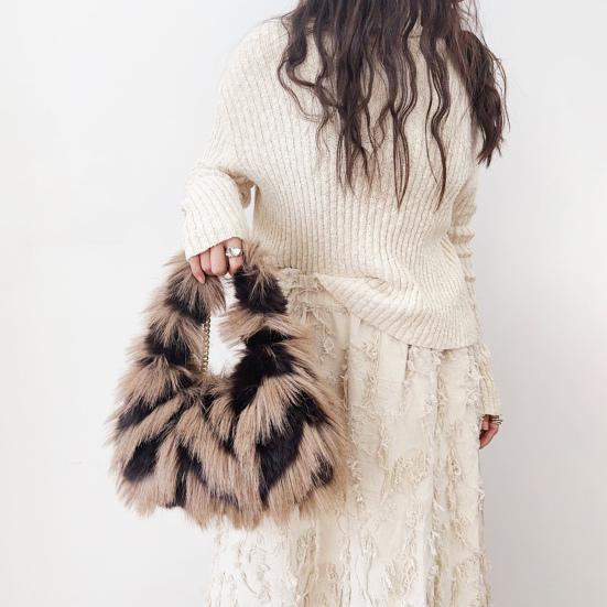 Пушистая сумка через плечо Женская сумка кроссбоди из искусственного меха Мохнатая пушистая сумочка с цепочкой на плечевом ремне для путешествий, работы, шопинга, свиданий