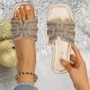 Women Slippers Summer Fashion Sexy Slippers Casual Comfortable Shoes Solid Color Crystal Sandals Square Toe Flat Heel Slippers