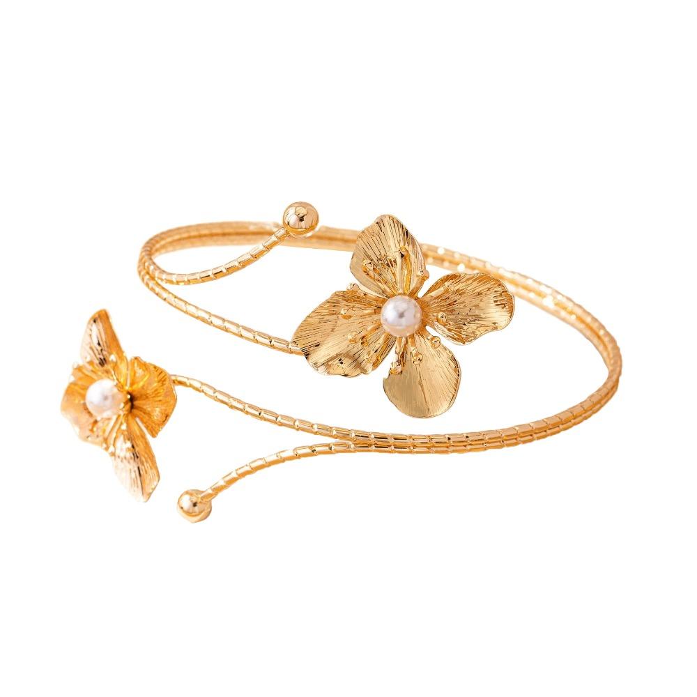 Metal Wide Open Bangle Multi Style Flower Bracelet Elegant Armlet Hand Jewelry