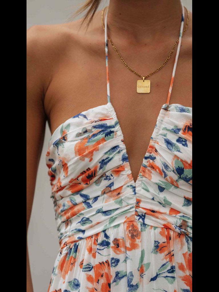 2024 Модное женское длинное платье с открытыми плечами и V-образным вырезом