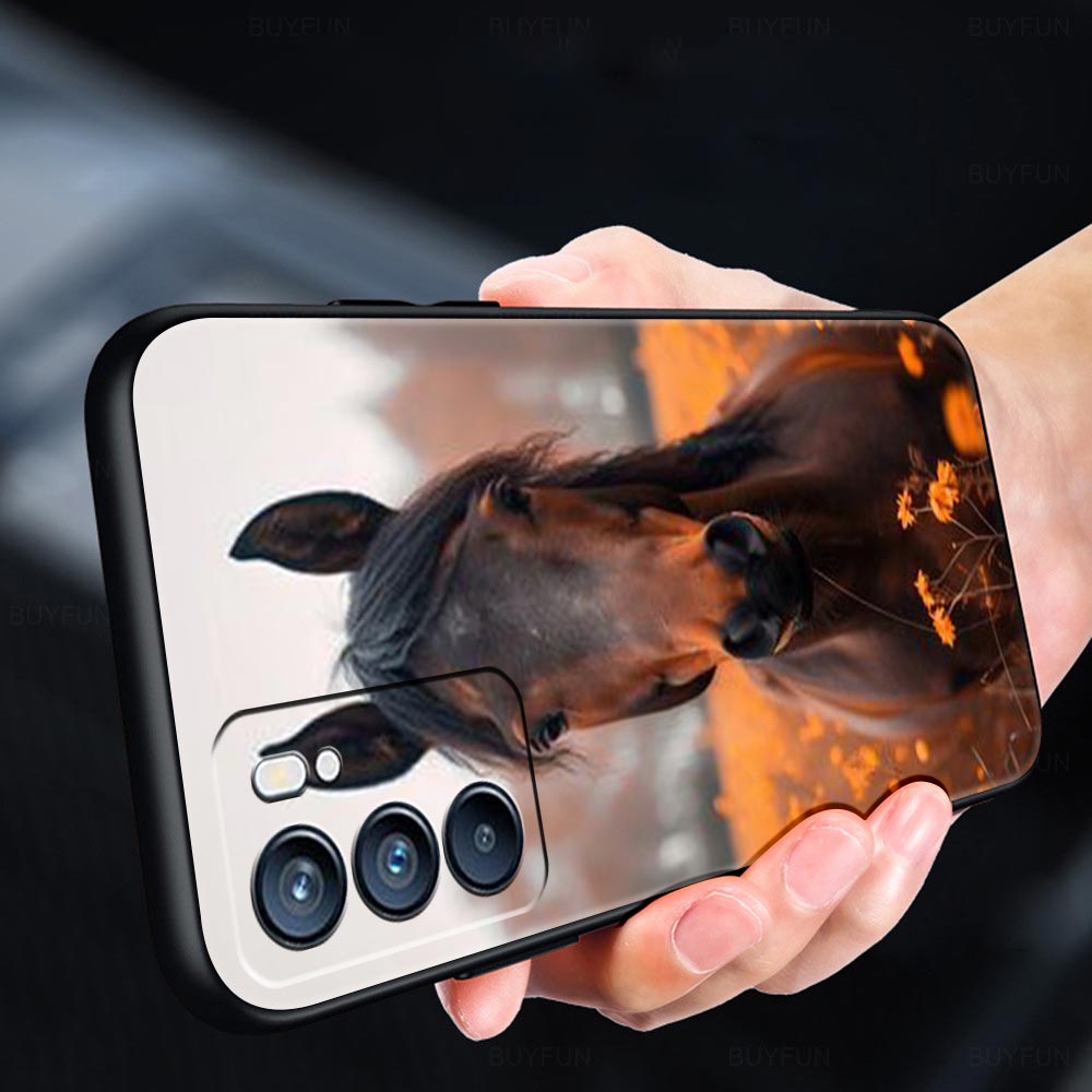 Чехол для Oppo Reno13 Reno12 Reno11 F Reno10 Pro A54 A53 A95 A76 A57 A98 A80 A79 5G A78 4G Cover Черно-белые скачущие лошади