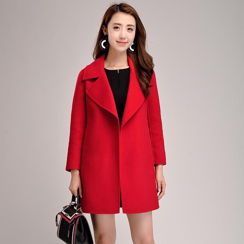 Двустороннее кашемировое пальто женское облегающее среднее и длинное корейская версия талии двухстороннее шерстяное пальто тонкое маленькое шерстяное пальто
