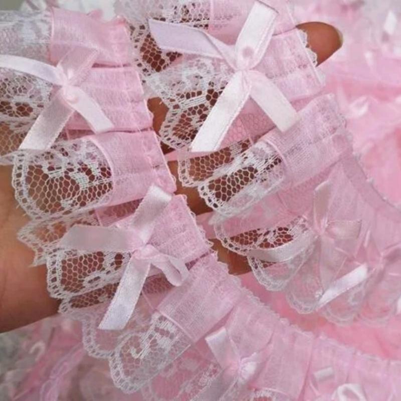 HOT Pink Embroidery 3D Flower Tulle Lace Fabric Trim Ribbon DIY Sewing Applique Collar Fringe Tassel Wedding Guipure Accessories