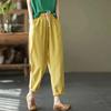 Women's Retro Cotton and Linen Casual Pants Summer Haren Pants Loose Solid Color Casual Cropped Pants
