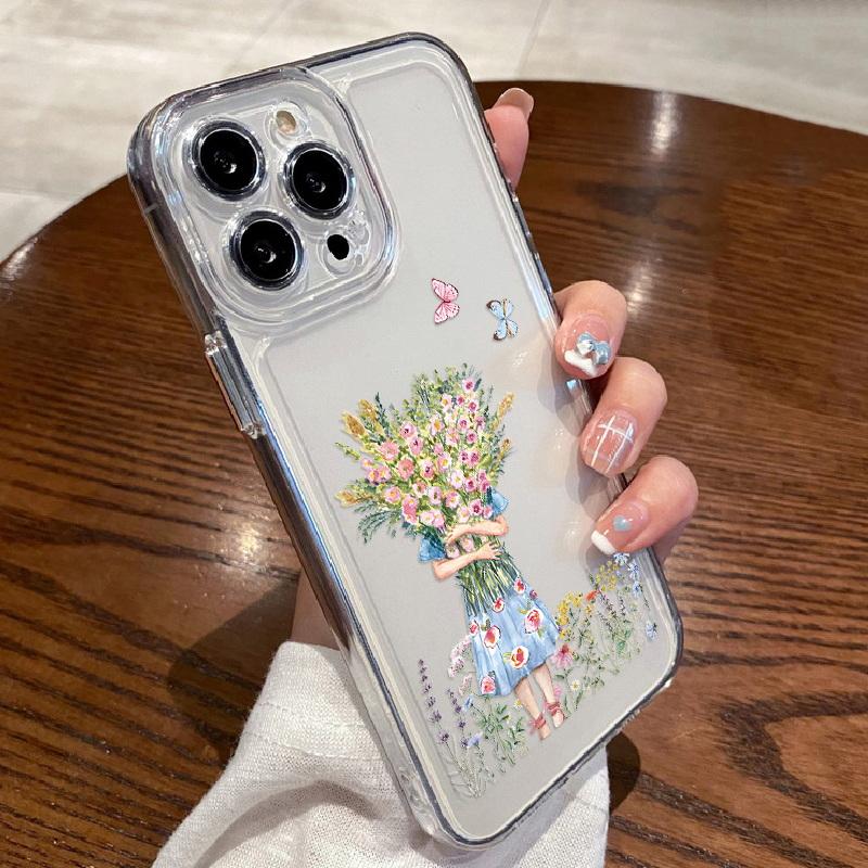 Модный цветочный чехол для телефона iPhone 16 15 14 Pro Max 13 12 11 ударопрочный силиконовый чехол прозрачный чехол