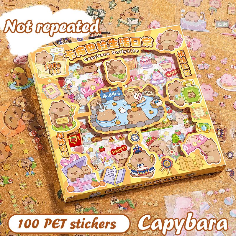 100 листов Модные наклейки с животными капибарами Водонепроницаемые наклейки для ручного учета Мультяшные милые наклейки для украшения блокнота