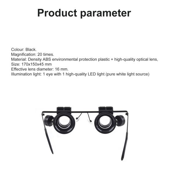 Magnifier Head-mounted LED 20X Adjustable Magnifying Glass for Collecting