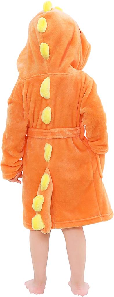 LOLANTA and Flannel Bathrobe with Hood and Waist Dinosaur Warm Winter Ages Kids' Baby's Belt, Design, Outfit, Orange, 2-3