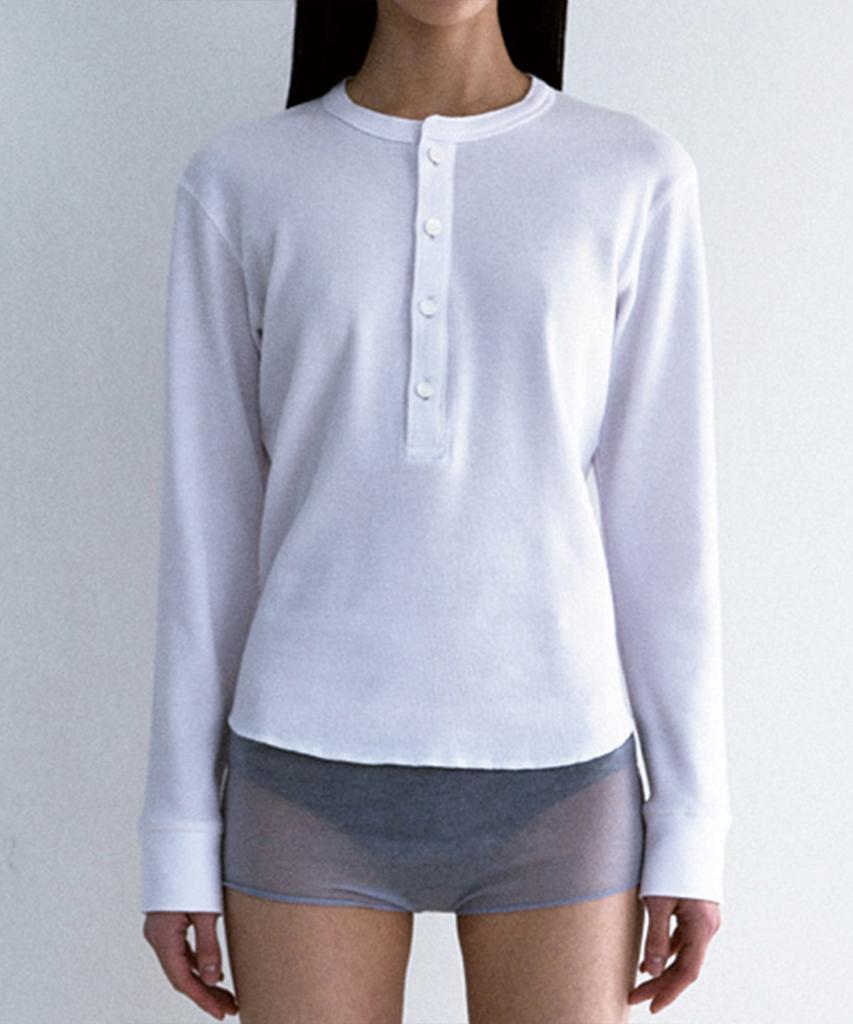 Футболка-henley с вафельной текстурой M.M.M_Белая